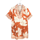 TORI RICHARD SHORT SLEEVE SILK DESIGNER DRESS ORANGE CREAM SMALL