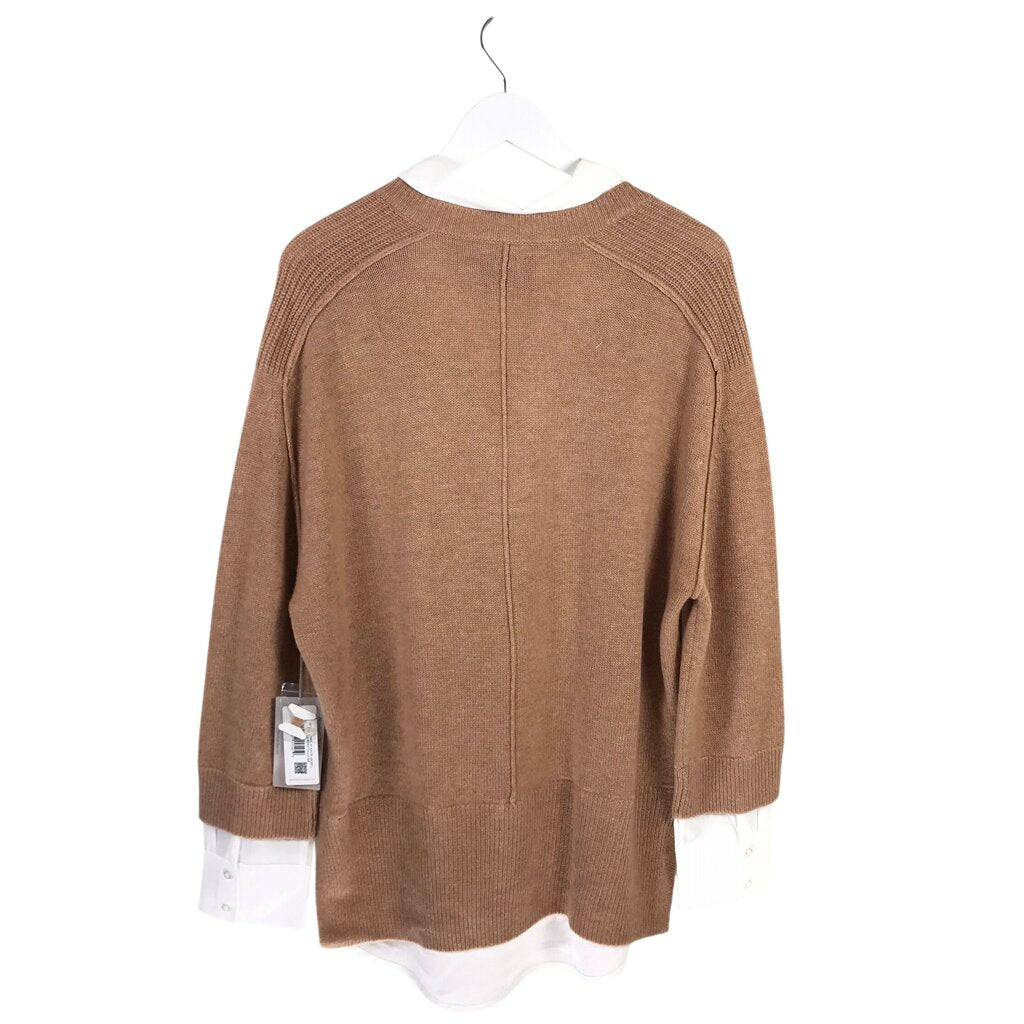 BROCHU WALKER NWT$398 WOOL/CASHMERE LONG SLEEVE DESIGNER SWEATER BROWN WHITE LARGE