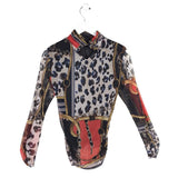 FRANK LYMAN LONG SLEEVE DESIGNER TOP BLACK ORANGE 6