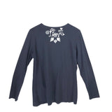 JOHNNY WAS EMBROIDERED LONG SLEEVE TEE DESIGNER TOP BLACK WHITE XLARGE