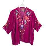JOHNNY WAS VELOUR EMBROIDERED DESIGNER TOP PURPLE BLUE XLARGE
