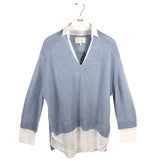 BROCHU WALKER RET$398 WOOL/CASHMERE LONG SLEEVE DESIGNER SWEATER BLUE WHITE LARGE