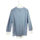 BROCHU WALKER RET$398 WOOL/CASHMERE LONG SLEEVE DESIGNER SWEATER BLUE WHITE LARGE