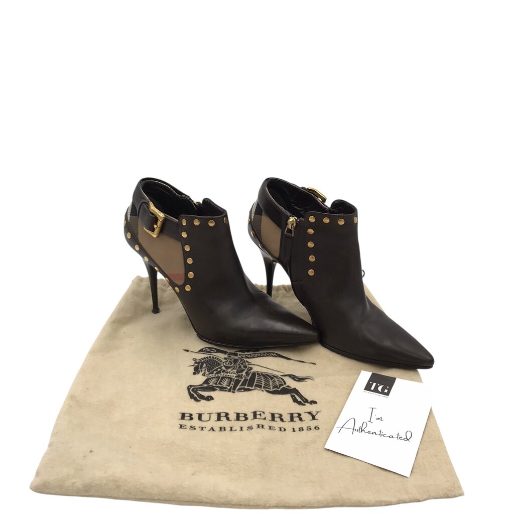 BURBERRY POINTED-TOE STILETTO ANKLE BOOTIES LUXE SHOES BROWN 39
