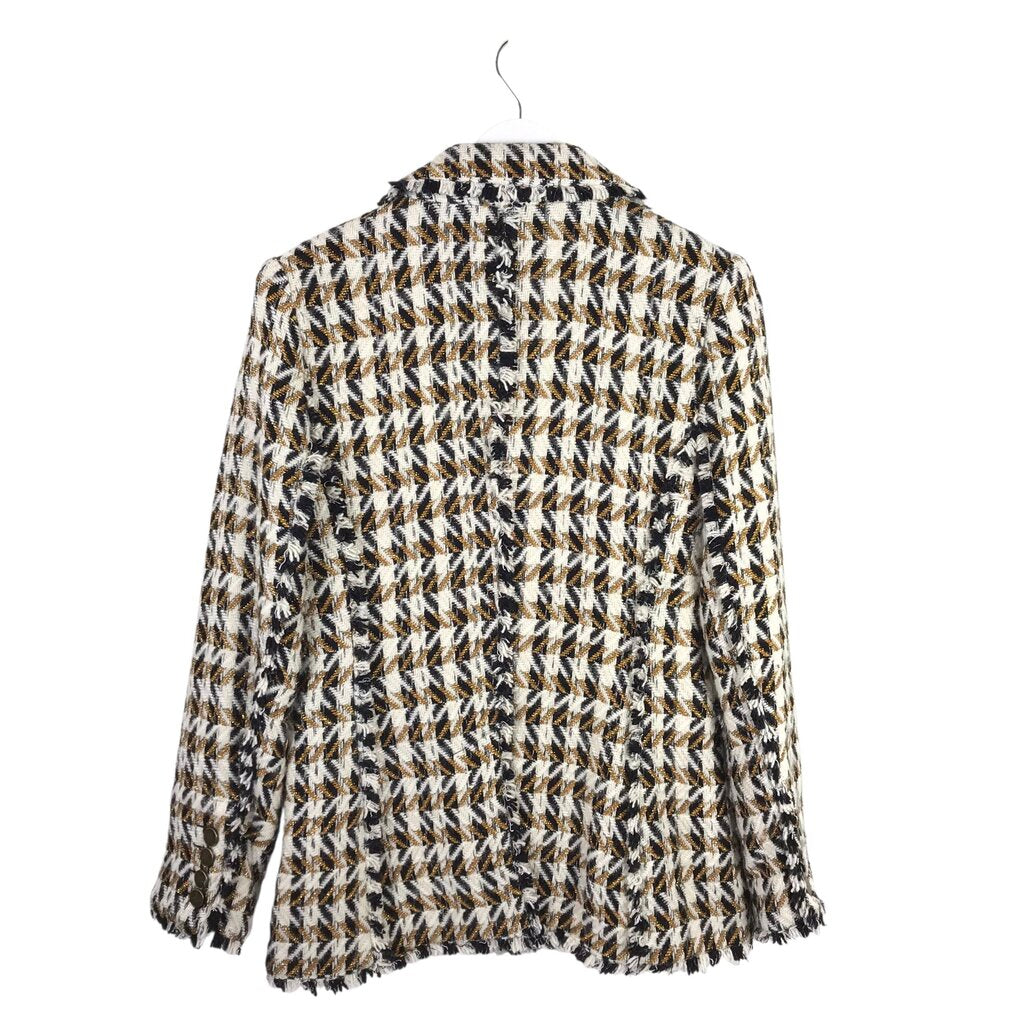 RAMY BROOK TWEED SINGLE-BUTTON BLAZER GOLD WHITE 8