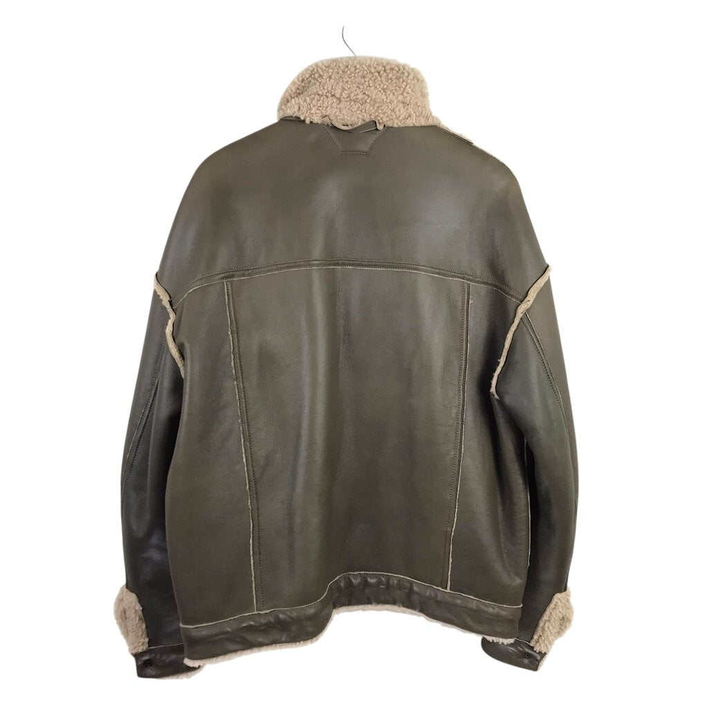 SALVATORE SANTORO REVERSIBLE LEATHER/ SHERPA MEN JACKET OLIVE CREME 54