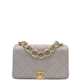 CHANEL LAMBSKIN QUILTED w/ BOX LUXE HANDBAG GREY 9”x5”