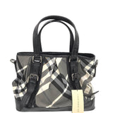 BURBERRY BEAT CHECK NYLON LOWRY TOTE LUXE HANDBAG BLACK 14”x9”