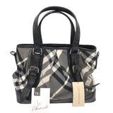 BURBERRY BEAT CHECK NYLON LOWRY TOTE LUXE HANDBAG BLACK 14”x9”