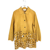 LAFAYETTE 148 RET$3698 LASER CUTOUT SUEDE DESIGNER JACKET MUSTARD MEDIUM