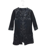 CARLOS FALCHI LEATHER LASERCUT DESIGNER JACKET BLACK MEDIUM