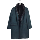 BANANA REPUBLIC NWT$328 FAUX FUR TRIM DESIGNER COAT TEAL BLACK MEDIUM