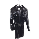 LEATHER PATENT TRENCH STYLE W/ TIE BELT DESIGNER JACKET BLACK SMALL