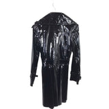 LEATHER PATENT TRENCH STYLE W/ TIE BELT DESIGNER JACKET BLACK SMALL