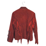 SUEDE FRINGE EMBELLLISHED DESIGNER JACKET RUST MEDIUM