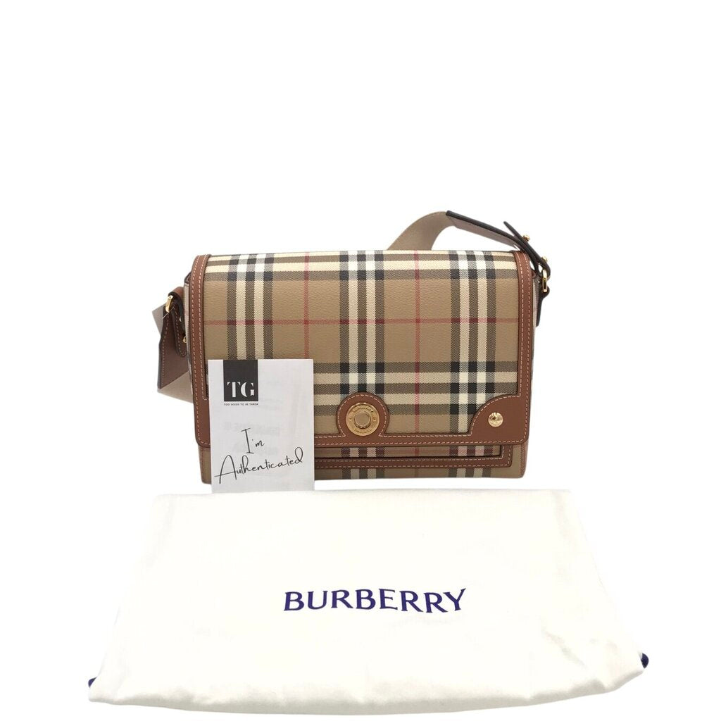 BURBERRY NOTE CHECK CROSSBODY LUXE HANDBAG BEIGE 10x7x3.5