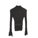 VERONICA BEARD LONG FLARE SLEEVE DESIGNER SWEATER BLACK GOLD SMALL