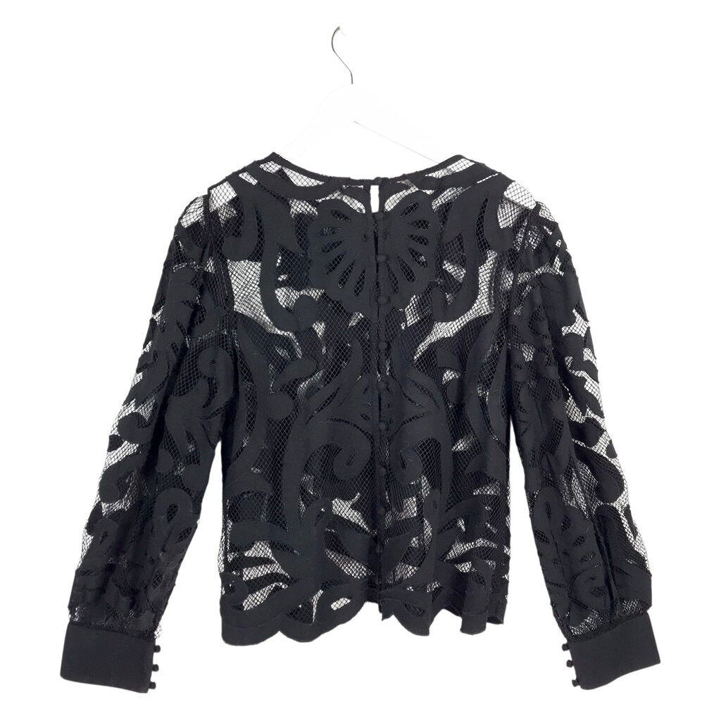 ANTHROPOLOGIE NWT$148 MESH LONG SLEEVE TOP BLACK XL