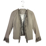 MY TRIBE LEATHER FRINGE JACKET TAUPE MEDIUM