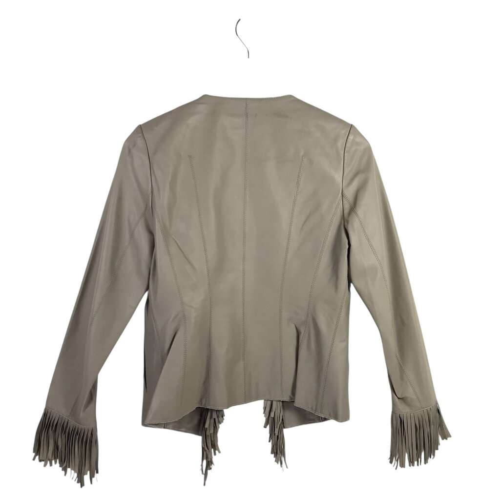 MY TRIBE LEATHER FRINGE JACKET TAUPE MEDIUM