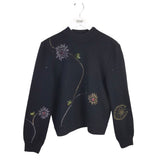 ST JOHN EVENING EMBELLISHED MOCKNECK DESIGNER SWEATER BLACK GREEN MEDIUM