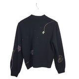 ST JOHN EVENING EMBELLISHED MOCKNECK DESIGNER SWEATER BLACK GREEN MEDIUM