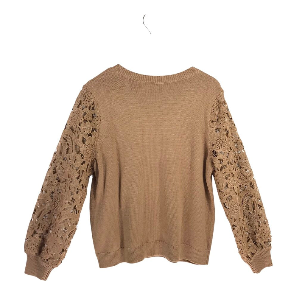 CHICO'S NWT$120 CROCHET LONG SLEEVE SWEATER BROWN 2