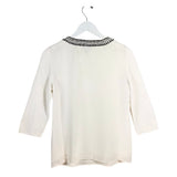 ST JOHN EVENING 3/4 SLEEVE BEADED DESIGNER SWEATER CREAM BLACK SMALL