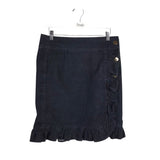 LEIFSDOTTIR DENIM RUFFLE DESIGNER SKIRT BLUE GOLD 8