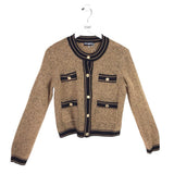 KARL LAGERFELD PARIS LONG SLEEVE CARDIGAN BEIGE BLACK SMALL