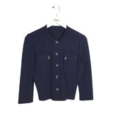 ST JOHN 3/4 SLEEVE DESIGNER CARDIGAN NAVY SMALL