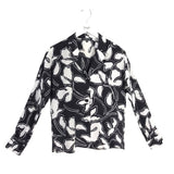 LAFAYETTE 148 SILK FLORAL LONG SLEEVE DESIGNER BLOUSE BLACK WHITE SMALL