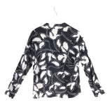LAFAYETTE 148 SILK FLORAL LONG SLEEVE DESIGNER BLOUSE BLACK WHITE SMALL
