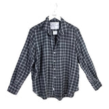 FRANK & EILEEN RET$258 PLAID FLANNEL LONG SLEEVE DESIGNER BLOUSE GREY WHITE LARGE