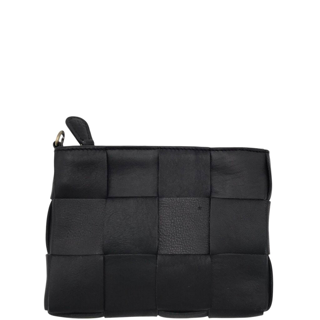 RET$129 LEATHER WRISTLET HANDBAG BLACK 8”x5.5”