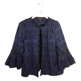 MING WANG 3/4 SLEEVE DESIGNER CARDIGAN BLUE BLACK LARGE