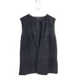 MING WANG FAUX SUEDE LACE TRIM DESIGNER VEST BLACK LARGE