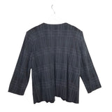 MING WANG PLAID 3/4 SLEEVE DESIGNER CARDIGAN GREY BLACK LARGE