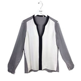 ELIE TAHARI 100% SILK LONG SLEEVE DESIGNER TOP GRAY BLACK MEDIUM