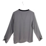 ELIE TAHARI 100% SILK LONG SLEEVE DESIGNER TOP GRAY BLACK MEDIUM