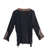 JOHNNY WAS NWT$295 EMBROIDERED TUNIC DESIGNER TOP BLACK BLUE MEDIUM