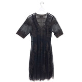 JOHNNY WAS EMBROIDERED SHORT SLEEVE DESIGNER DRESS BLACK BROWN XLARGE