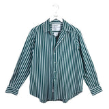 FRANK & EILEEN RET$258 STRIPE LONG SLEEVE DESIGNER BLOUSE WHITE GREEN LARGE