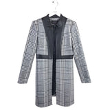BCBGMAXAZRIA PLAID FAUX LEATHER TRIM HOUNDSTOOTH DESIGNER COAT BLACK WHITE SMALL