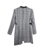 BCBGMAXAZRIA PLAID FAUX LEATHER TRIM HOUNDSTOOTH DESIGNER COAT BLACK WHITE SMALL