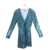 SHOW ME YOUR MUMU SEQUIN LONG SLEEVE DESIGNER DRESS BLUE SMALL