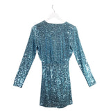 SHOW ME YOUR MUMU SEQUIN LONG SLEEVE DESIGNER DRESS BLUE SMALL