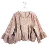 MAGNOLIA PEARL EYELET 3/4 SLEEVE DESIGNER TOP MAUVE OS