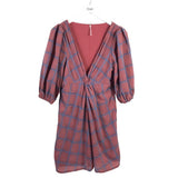 FREE PEOPLE PLAID 3/4 SLEEVE DRESS MAUVE BLUE 2