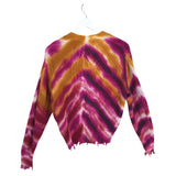 YOUNG FABULOUS & BROKE TIE DYE DISTRESSED LONG SLEEVE DESIGNER CARDIGAN MUSTARD FUCHSIA XSMALL